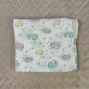 Aden + Anais Ellie Elephant Baby Swaddle Blanket Bamboo White Blue Gray Birds